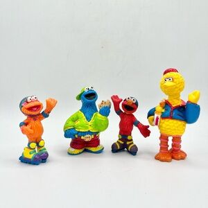 4CT Vintage Sesame Street Muppets Big Bird Elmo Cookie Monster PVC Figure Henson